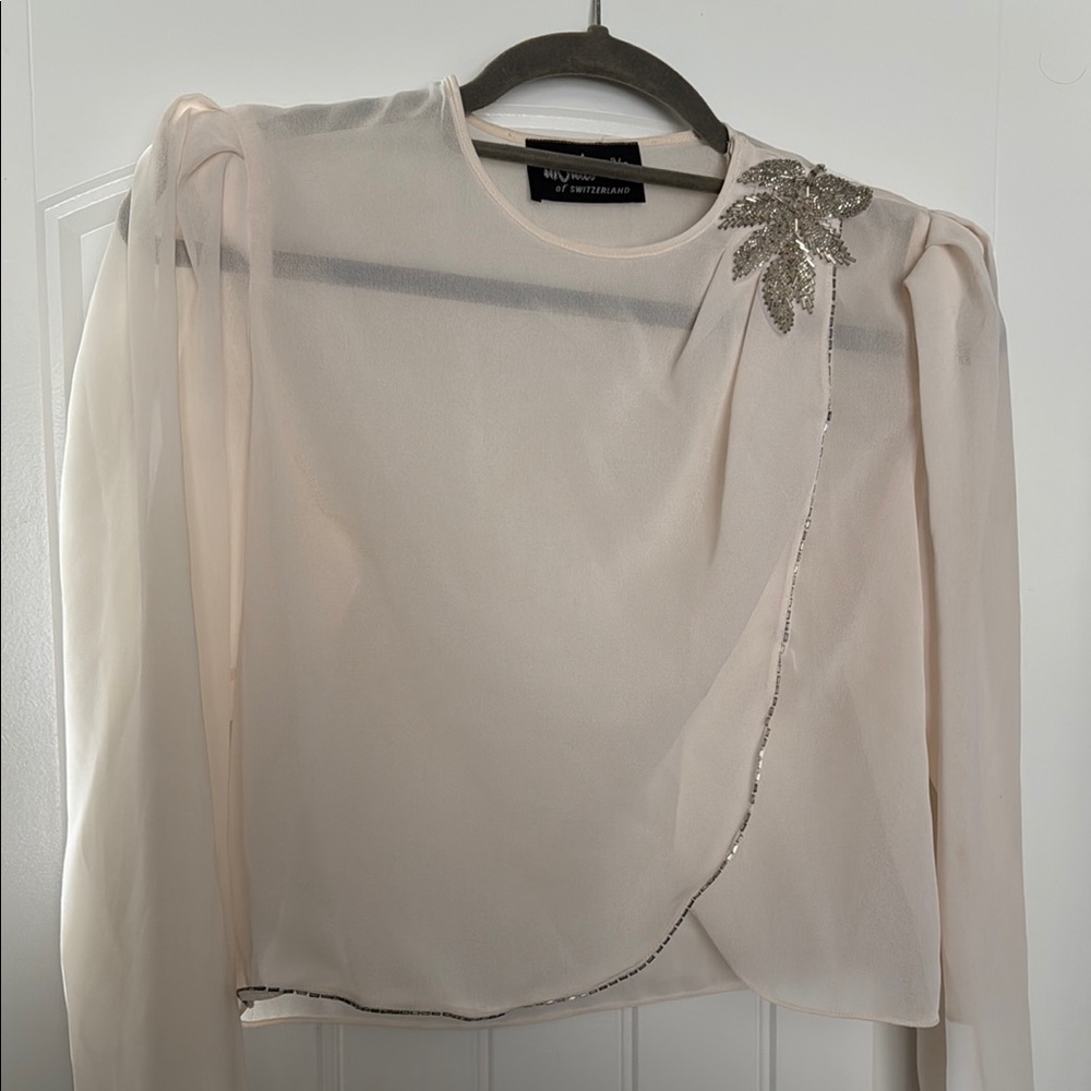 Ursula of Switzerland Cream Sheer Vintage 80’s Blouse
